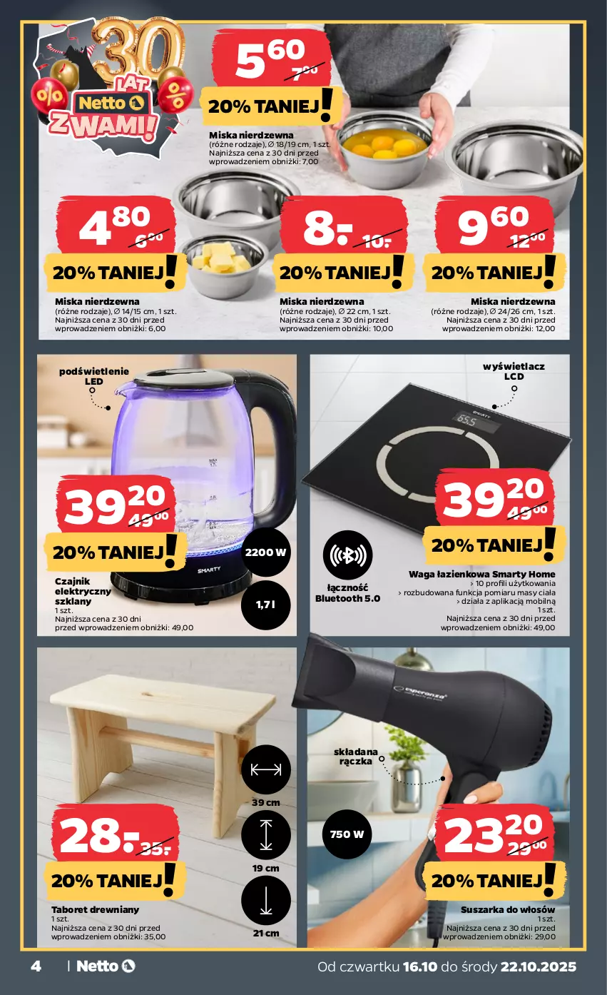 Gazetka promocyjna Netto - Od Czwartku Przemysłowa - ważna 16.10 do 22.10.2025 - strona 4 - produkty: Czajnik, Czajnik elektryczny, Miska, Mobil, Suszarka, Taboret, Waga, Waga łazienkowa