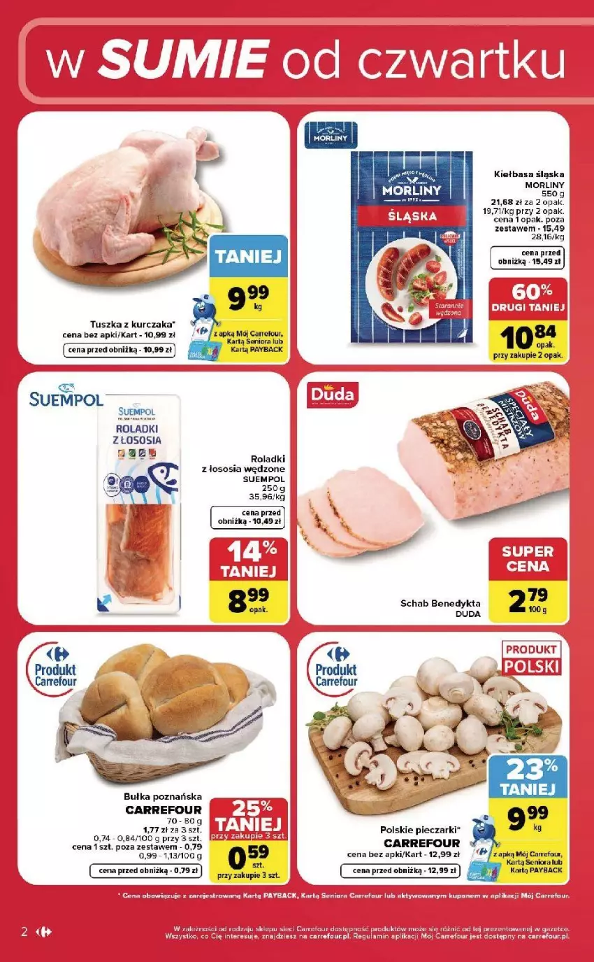 Gazetka promocyjna Carrefour - Gazetka Carrefour, Market w SUMIE od czwartku WEEKEND OKAZJI - ważna 27.08 do 30.08.2026 - strona 2 - produkty: Bułka, Duda, Fa, Gra, Kurczak, Morliny, Piec, Schab Benedykta, Sos, Suempol, Tusz