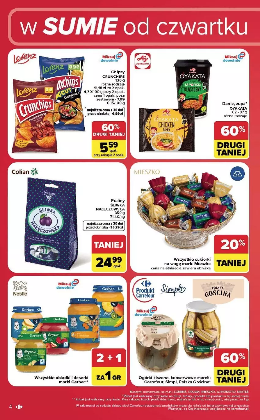 Gazetka promocyjna Carrefour - Gazetka Carrefour, Market w SUMIE od czwartku WEEKEND OKAZJI - ważna 27.08 do 30.08.2026 - strona 4 - produkty: Chipsy, Crunchips, Cukier, Cukierki, Deser, Fa, Gerber, Praliny, Ser, Zupa