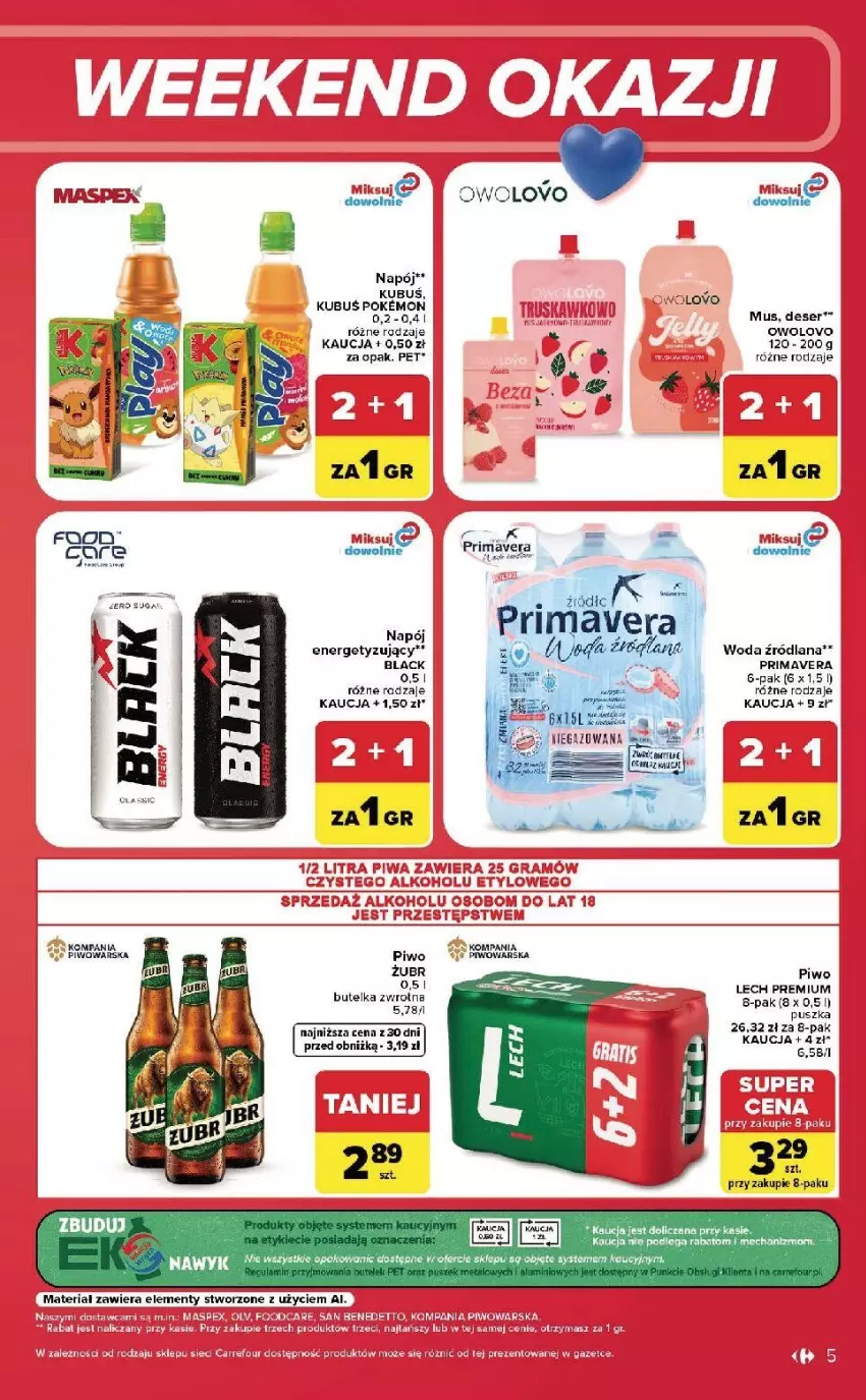 Gazetka promocyjna Carrefour - Gazetka Carrefour, Market w SUMIE od czwartku WEEKEND OKAZJI - ważna 27.08 do 30.08.2026 - strona 5 - produkty: Deser, Gra, Kubuś, Lack, LANA, Lech Premium, Mus, Napój, Piwa, Piwo, Prima, Primavera, Ser, Woda