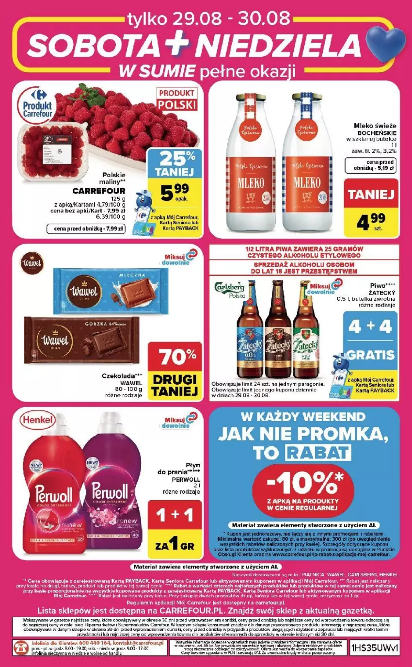 Gazetka promocyjna Carrefour - Gazetka Carrefour, Market w SUMIE od czwartku WEEKEND OKAZJI - ważna 27.08 do 30.08.2026 - strona 8 - produkty: Anew, Czekolada, Fa, Gra, Maliny, Mleko, Perwoll, Piwa, Taca, Wawel