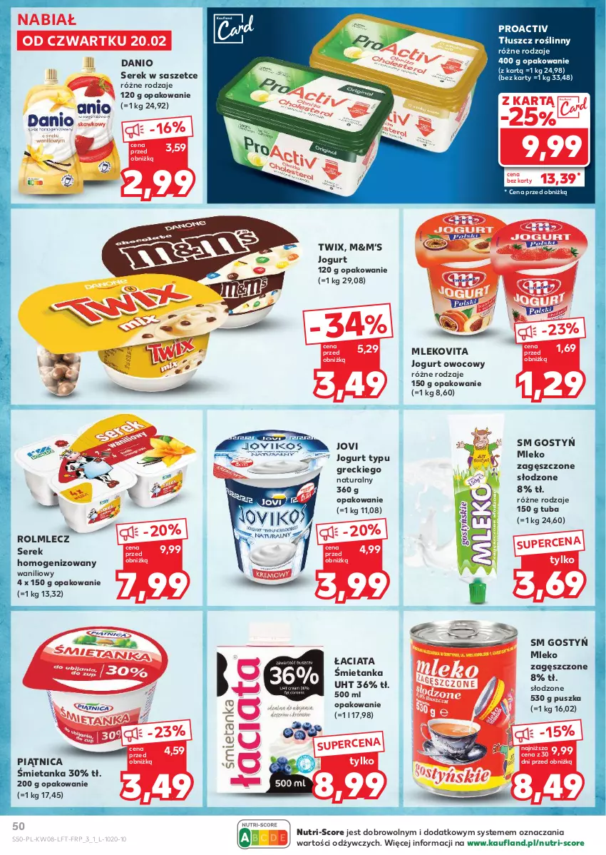 Gazetka promocyjna Kaufland - Gazetka tygodnia - ważna 20.02 do 26.02.2025 - strona 50 - produkty: Danio, Jogurt, Jogurt owocowy, Mleko, Mleko zagęszczone, Mlekovita, Piątnica, Rolmlecz, Ser, Serek, Serek homogenizowany, Tłuszcz roślinny, Twix