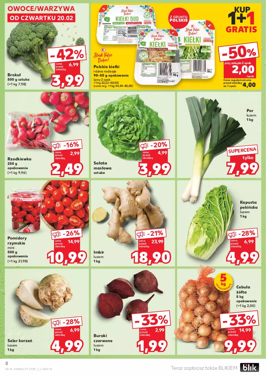 Gazetka promocyjna Kaufland - Gazetka tygodnia - ważna 20.02 do 26.02.2025 - strona 8 - produkty: Buraki, Cebula, Gra, Grunt, Imbir, Kiełki, Masło, Owoce, Pomidory, Por, Rzodkiewka, Sałat, Sałata masłowa, Seler korzeń, Tera, Warzywa