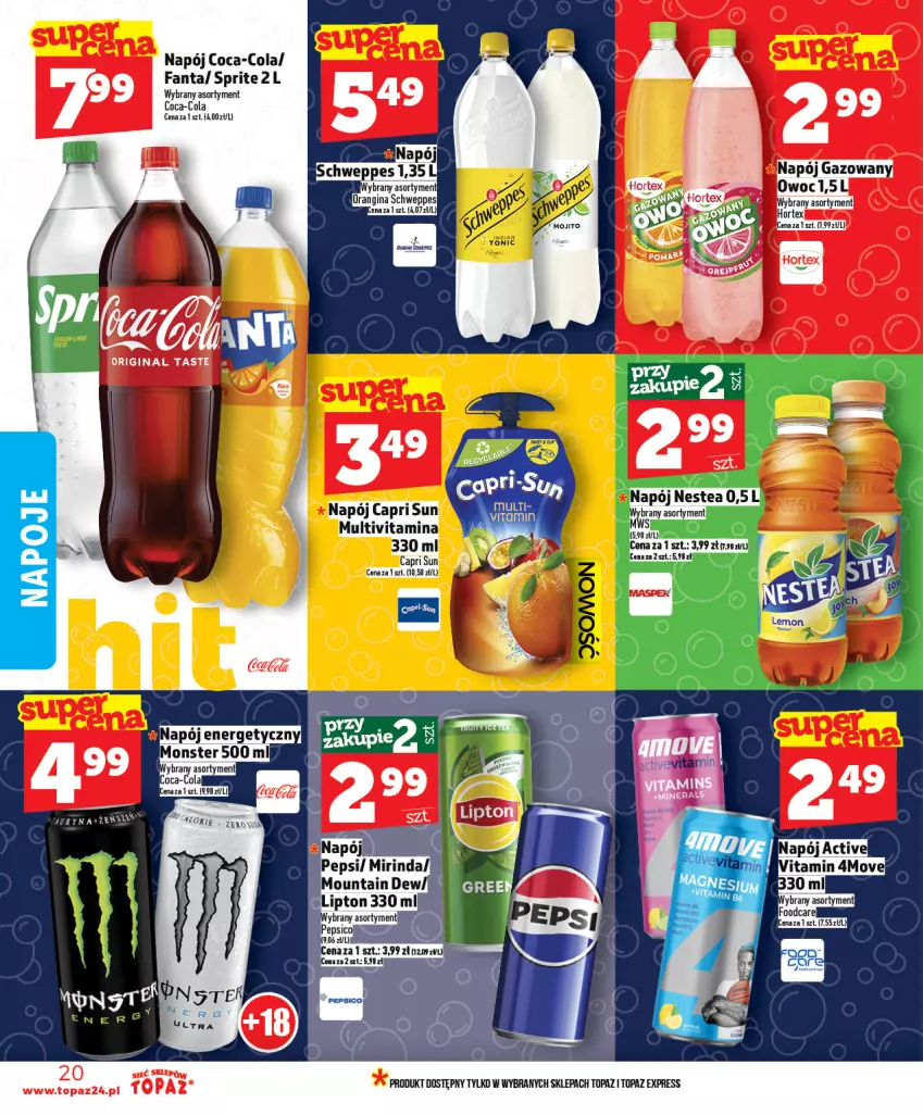 Gazetka promocyjna Topaz - Gazetka - ważna 05.02 do 11.02.2026 - strona 20 - produkty: Coca-Cola, Fa, Fanta, Lipton, Mirinda, Napój, Pepsi, Sprite, Top