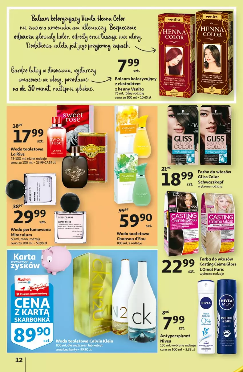 Gazetka promocyjna Auchan - Piękno z natury Hipermarkety - ważna 26.02 do 03.03.2021 - strona 12 - produkty: Absolut, Antyperspirant, Fa, Farba do włosów, La Rive, Nivea, Perfum, Piec, Schwarzkopf, Top, Woda, Woda perfumowana, Woda toaletowa