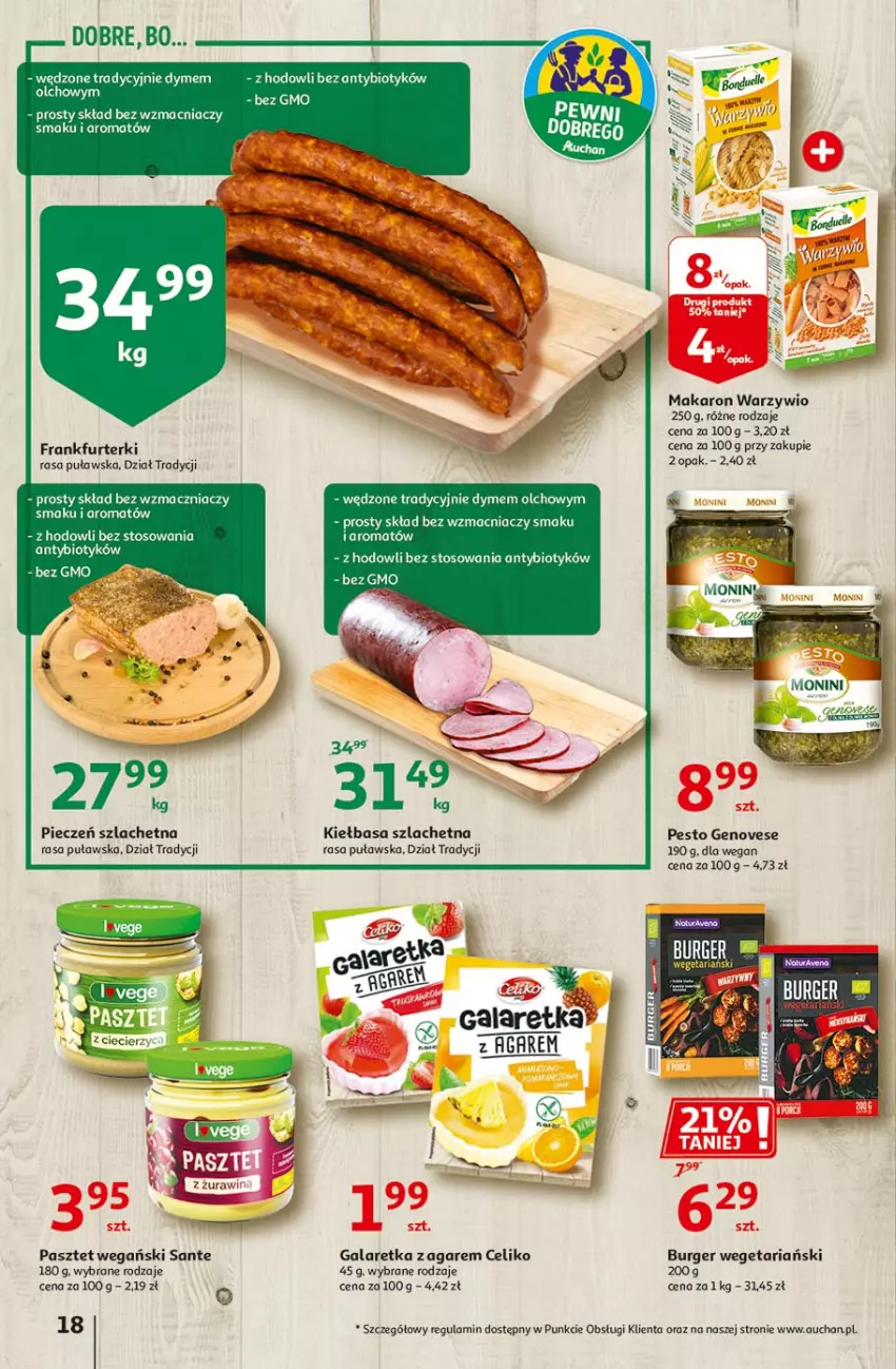 Gazetka promocyjna Auchan - Piękno z natury Hipermarkety - ważna 26.02 do 03.03.2021 - strona 18 - produkty: Burger, Frankfurterki, Gala, Galaretka, Kiełbasa, Makaron, Pasztet, Pesto, Piec, Sante, Stek