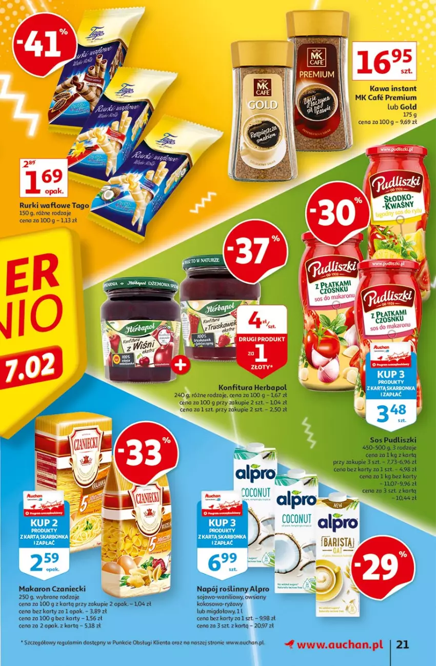 Gazetka promocyjna Auchan - Piękno z natury Hipermarkety - ważna 26.02 do 03.03.2021 - strona 21 - produkty: Alpro, Herbapol, Kawa, Kokos, Konfitura, Makaron, Napój, Napój roślinny, Pudliszki, Rurki, Ryż, Sos, Tago