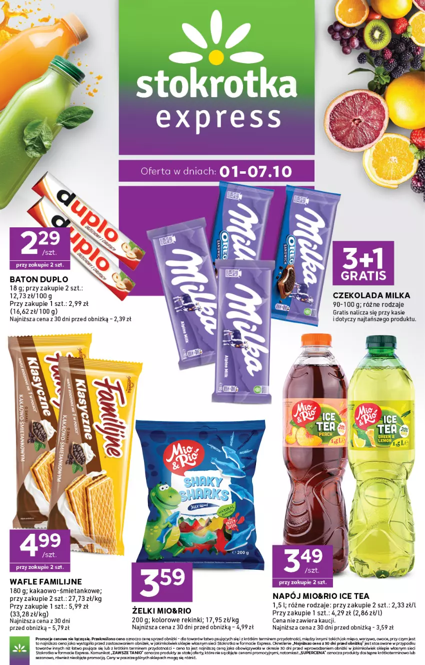 Gazetka promocyjna Stokrotka - Express - ważna 01.10 do 07.10.2026 - strona 1 - produkty: Baton, Czekolada, Fa, Gra, Ice tea, Kakao, Milka, Owoce, Wafle, Warzywa