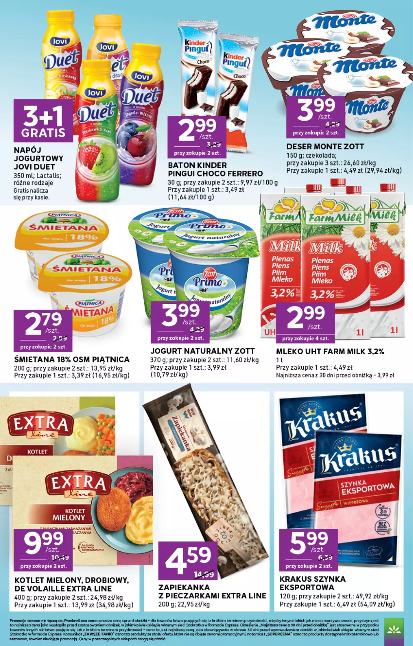 Gazetka promocyjna Stokrotka - Express - ważna 01.10 do 07.10.2026 - strona 4 - produkty: Baton, Czekolada, Deser, Fa, Farm Milk, Ferrero, Gra, Jogurt, Jogurt naturalny, Kinder, Kotlet, Krakus, Mięso, Mleko, Monte, Owoce, Piątnica, Piec, Pieczarka, Por, Ser, Sport, Szynka, Warzywa, Zapiekanka, Zott