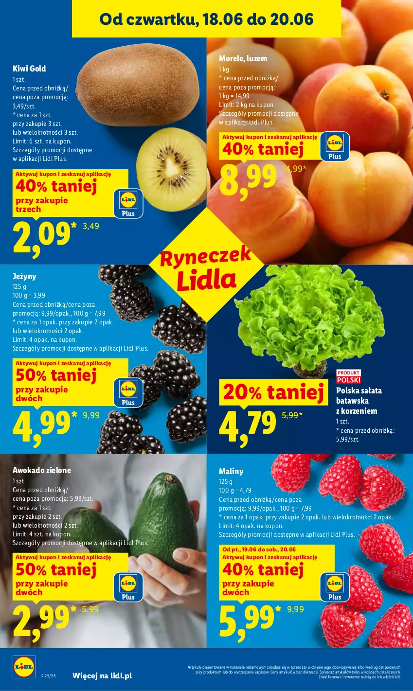 Gazetka promocyjna Lidl - Gazetka ważna od 18.06 do 20.06 - ważna 18.06 do 20.06.2026 - strona 40 - produkty: Jeżyny, Kiwi, Maliny, Sałat