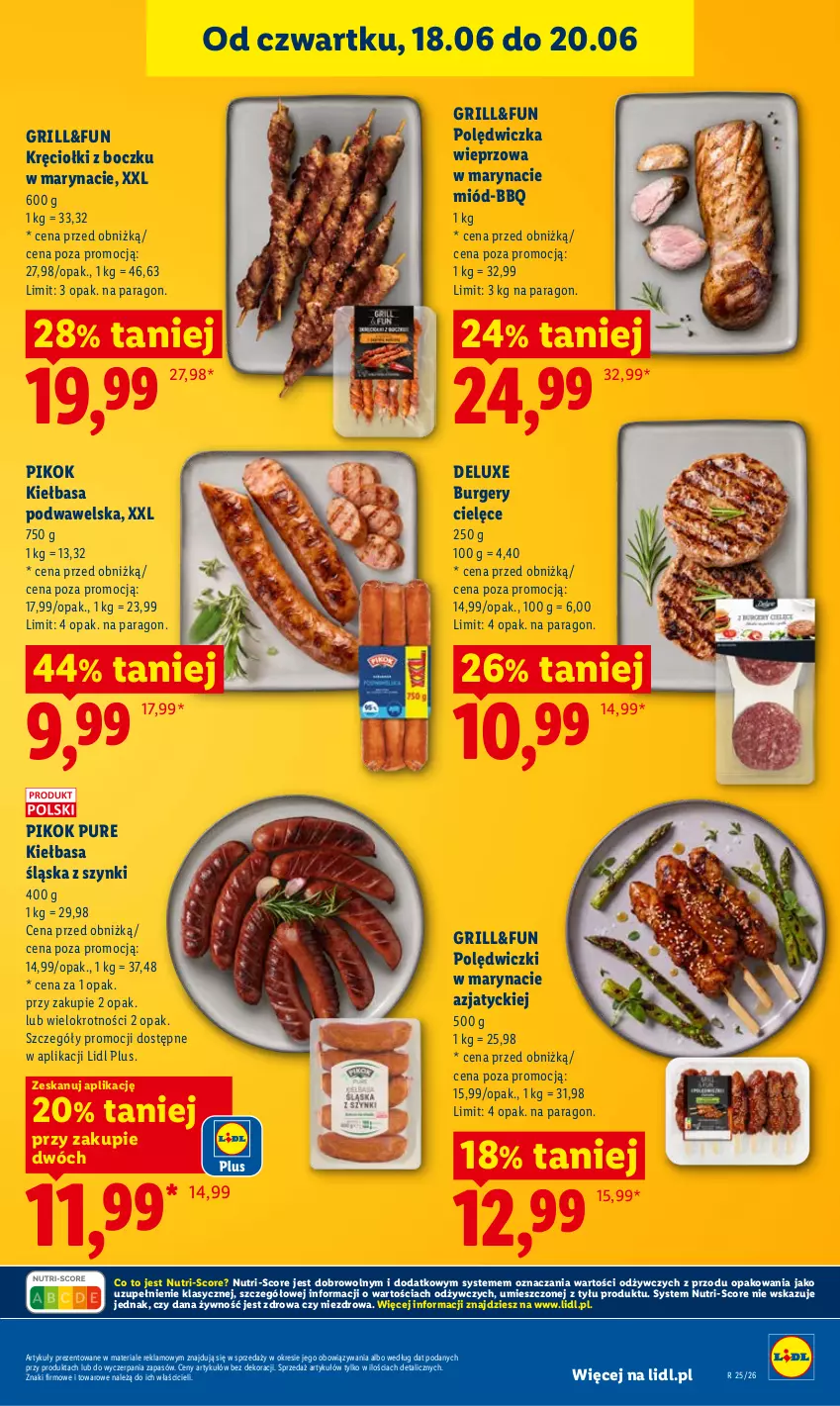 Gazetka promocyjna Lidl - Gazetka ważna od 18.06 do 20.06 - ważna 18.06 do 20.06.2026 - strona 43 - produkty: Burger, Grill, Kiełbasa, Kiełbasa podwawelska, Kiełbasa śląska, Miód, PIKOK, Polędwiczka wieprzowa, Pur, Wawel