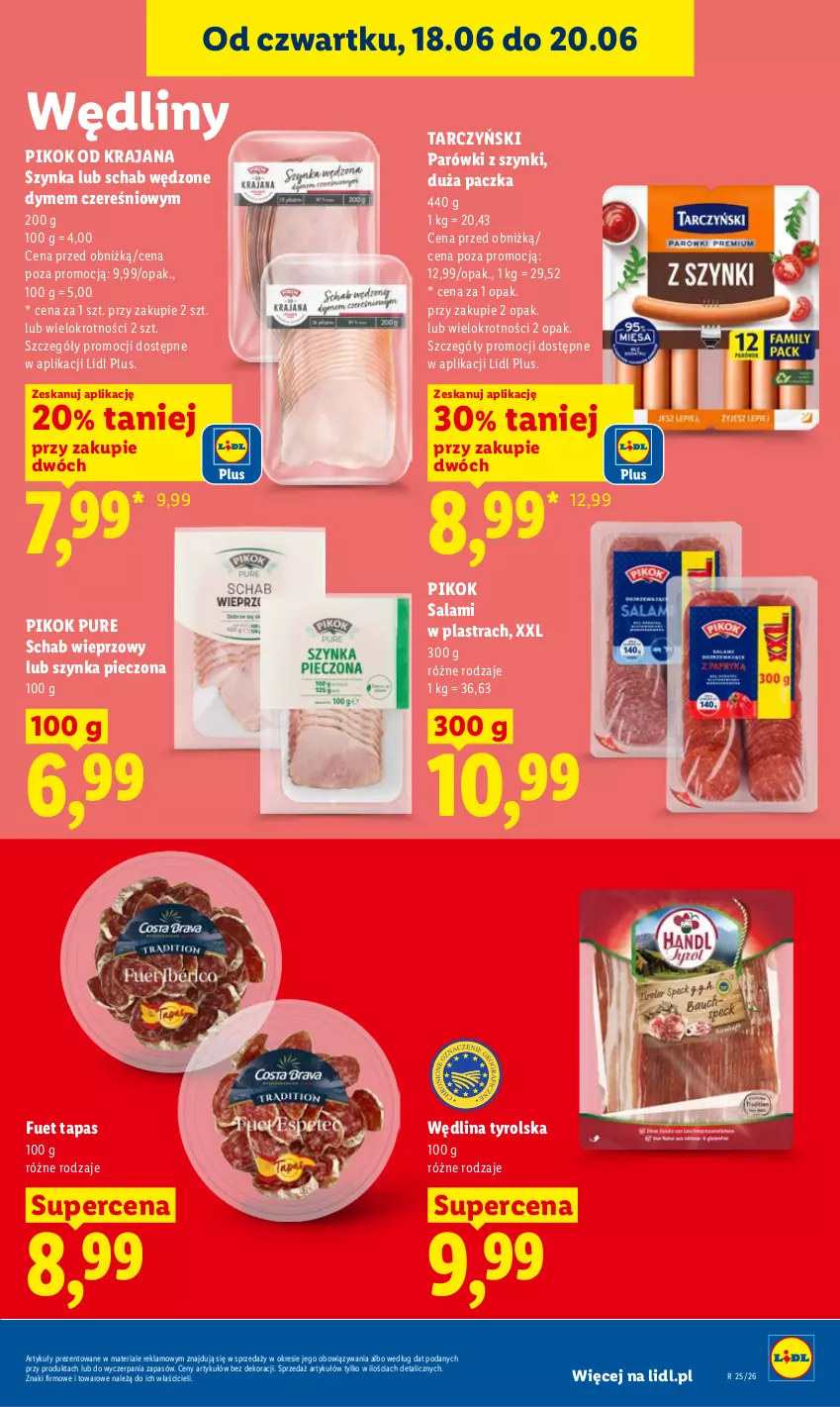 Gazetka promocyjna Lidl - Gazetka ważna od 18.06 do 20.06 - ważna 18.06 do 20.06.2026 - strona 51 - produkty: Parówki, Parówki z szynki, Piec, PIKOK, Pur, Salami, Schab wieprzowy, Szynka, Tarczyński, Wędlina