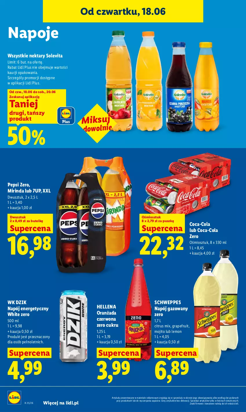 Gazetka promocyjna Lidl - Gazetka ważna od 18.06 do 20.06 - ważna 18.06 do 20.06.2026 - strona 60 - produkty: 7up, Coca-Cola, Gra, Hellena, Mirinda, Napój, Napój energetyczny, Napój gazowany, Napoje, Nektar, Oranżada, Pepsi, Schweppes
