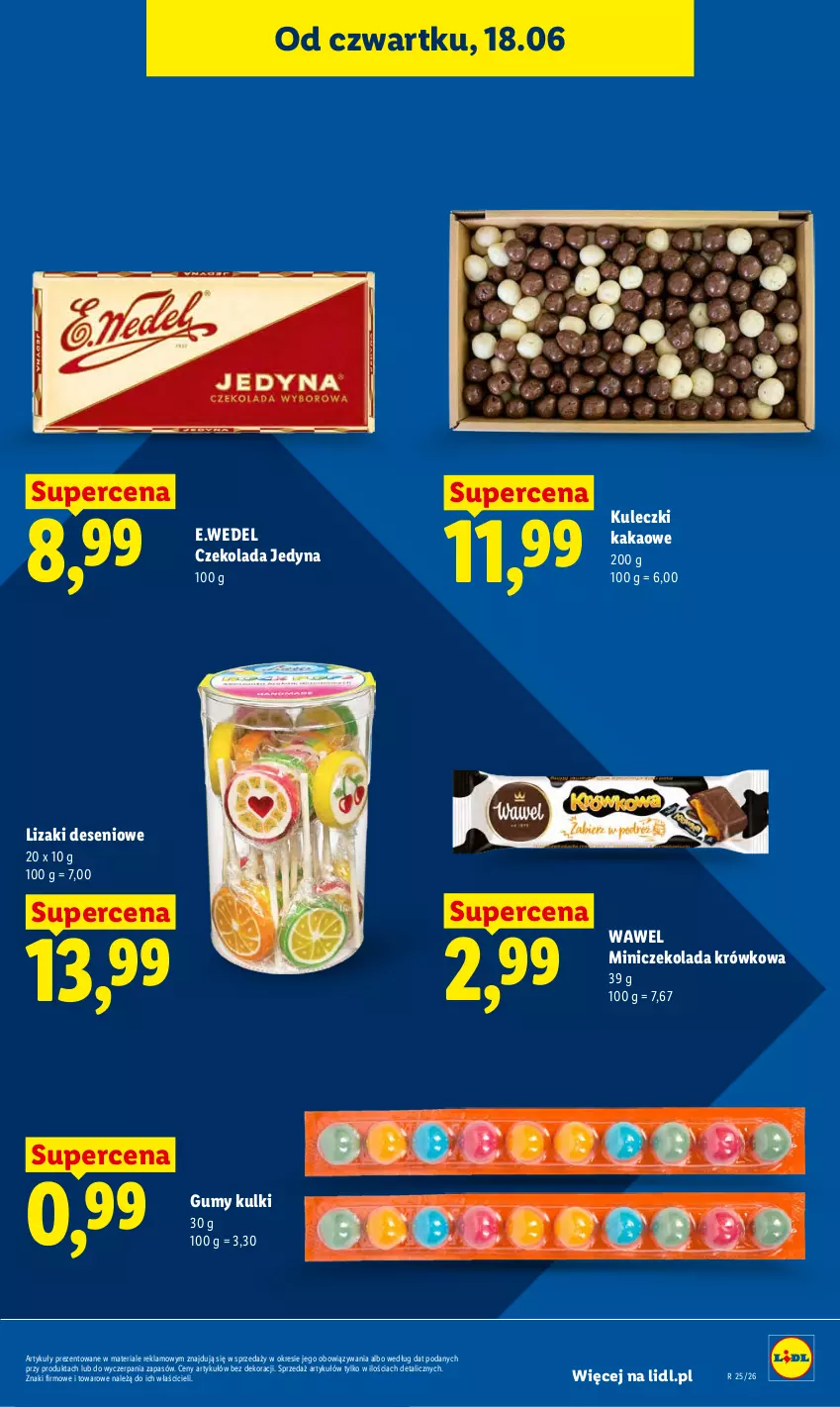 Gazetka promocyjna Lidl - Gazetka ważna od 18.06 do 20.06 - ważna 18.06 do 20.06.2026 - strona 73 - produkty: Czekolada, Kakao, Lizaki, Wawel