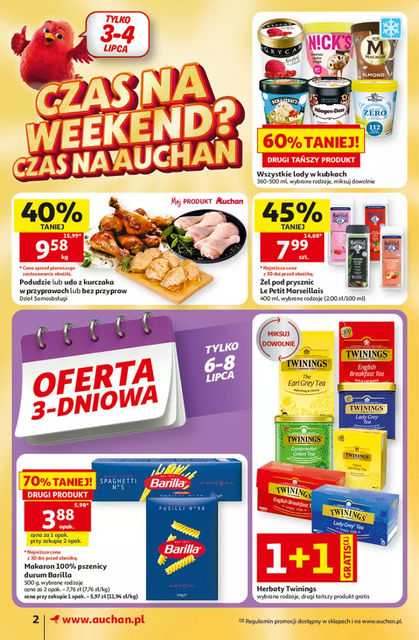 Gazetka promocyjna Auchan - 30 Lat Supermarket - ważna 02.07 do 08.07.2026 - strona 2 - produkty: Barilla, Earl Grey, Gra, Kurczak, Lody, Makaron, Mars, Rum, Udo z kurczaka