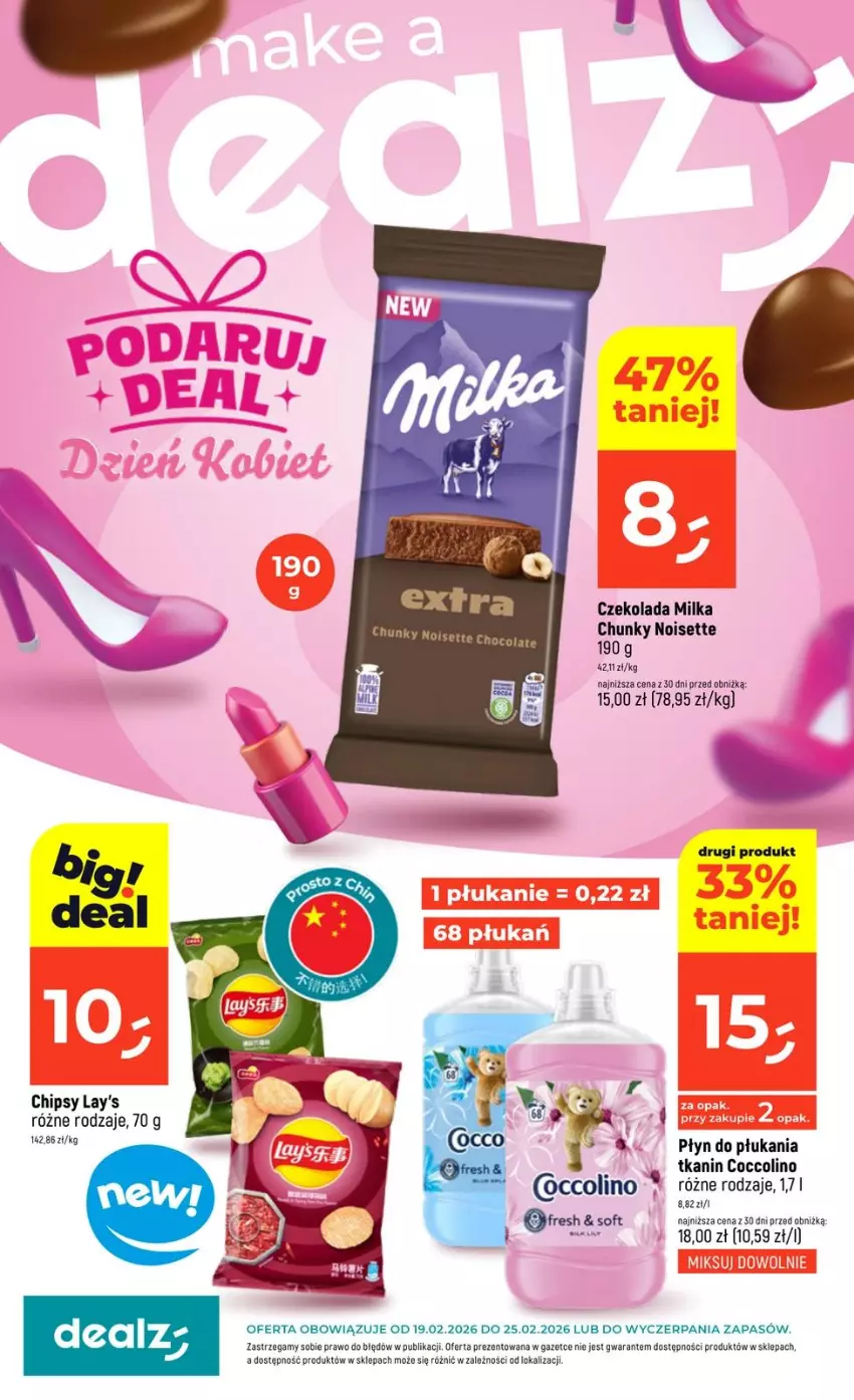 Gazetka promocyjna Dealz - NOWA GAZETKA - ważna 19.02 do 25.02.2026 - strona 1 - produkty: Chipsy, Coccolino, GRID, Płyn do płukania