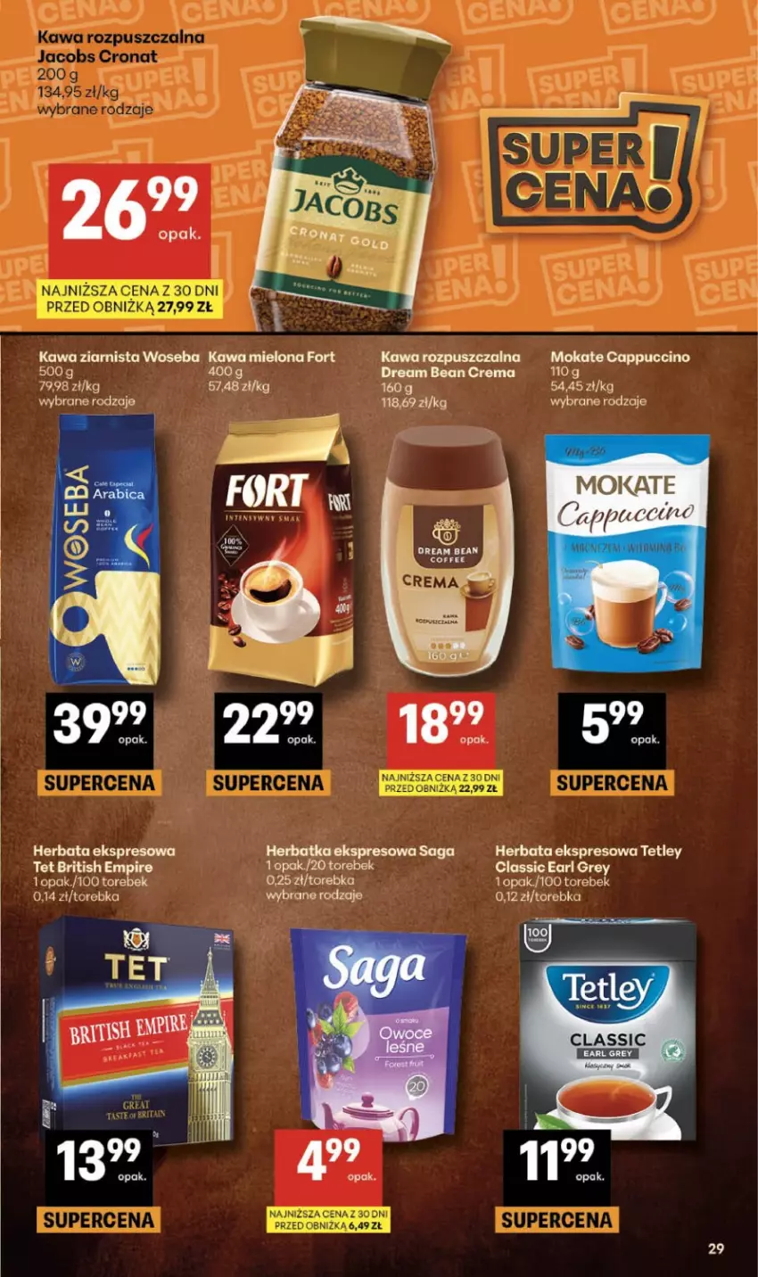Gazetka promocyjna Delikatesy Centrum - Franczyza DC13 Czwartek - ważna 26.03 do 01.04.2026 - strona 29 - produkty: Cappuccino, Earl Grey, Herbata, Kawa, Kawa mielona, Kawa rozpuszczalna, Kawa ziarnista, Tetley, Torebka, Woseba