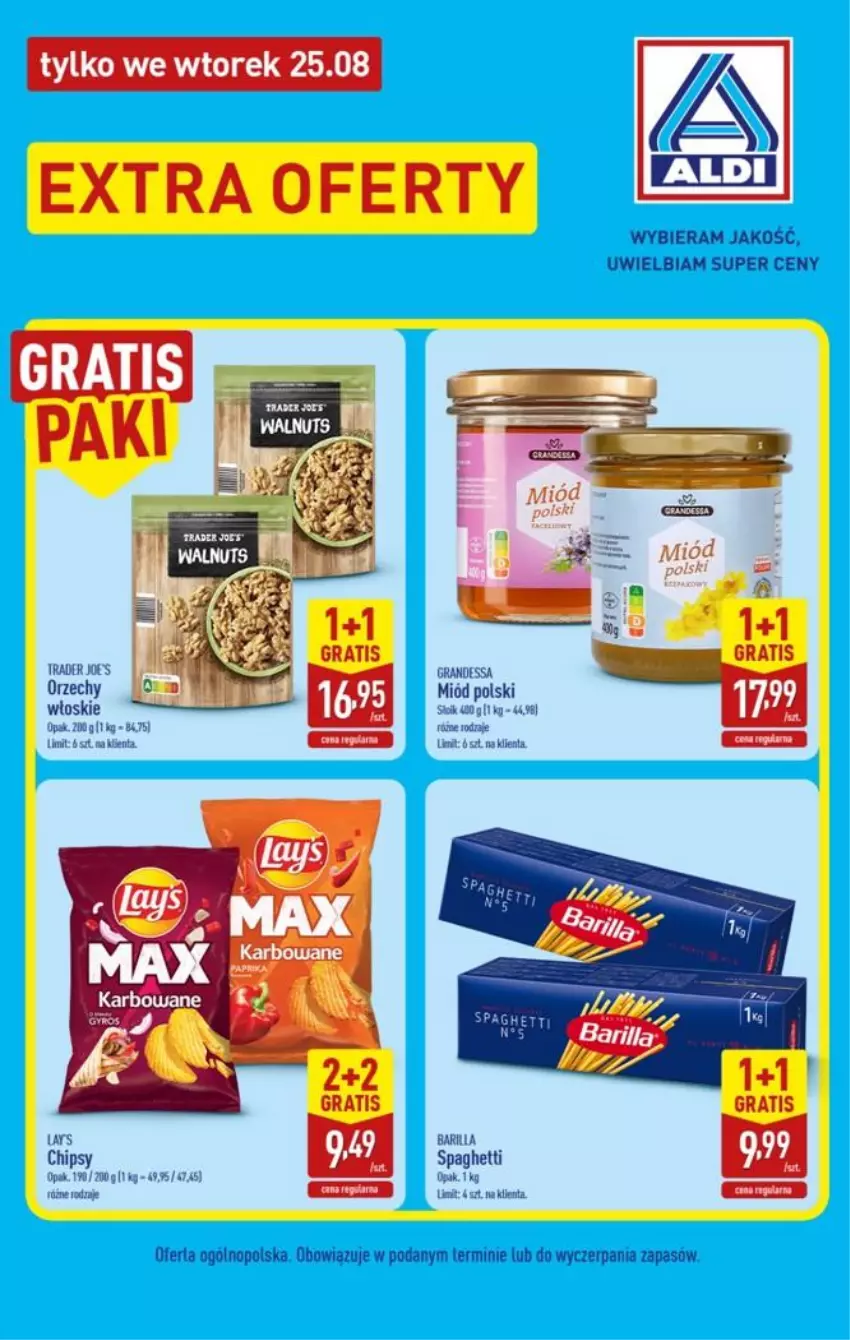 Gazetka promocyjna Aldi - Extra oferty tylko we wtorek 25.08 - ważna 25.08 do 25.08.2026 - strona 2 - produkty: Chipsy, Gra, Miód, Spaghetti
