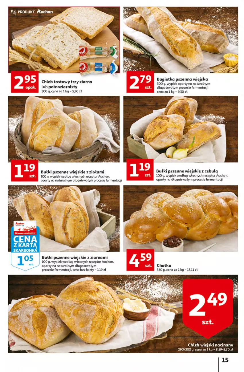 Gazetka promocyjna Auchan - przeNISKIE CENY produkty pewne przedobrego Hipermarkety - ważna 24.03 do 30.03.2022 - strona 15 - produkty: Bagietka, Bagietka pszenna, Chleb, Chleb tostowy