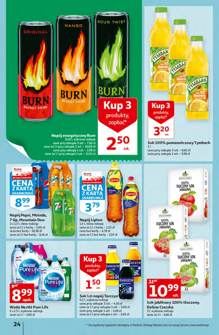 Gazetka promocyjna Auchan - przeNISKIE CENY produkty pewne przedobrego Hipermarkety - ważna 24.03 do 30.03.2022 - strona 24 - produkty: Lipton, Mango, Mirinda, Napój, Pepsi, Pur, Sok, Sok jabłkowy, Tymbark, Woda