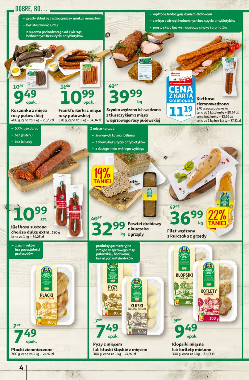 Gazetka promocyjna Auchan - przeNISKIE CENY produkty pewne przedobrego Hipermarkety - ważna 24.03 do 30.03.2022 - strona 4 - produkty: Fa, Frankfurterki, Kasza, Kaszanka, Kiełbasa, Klopsiki, Kotlet, Kurczak, Lack, Pasztet, Szynka