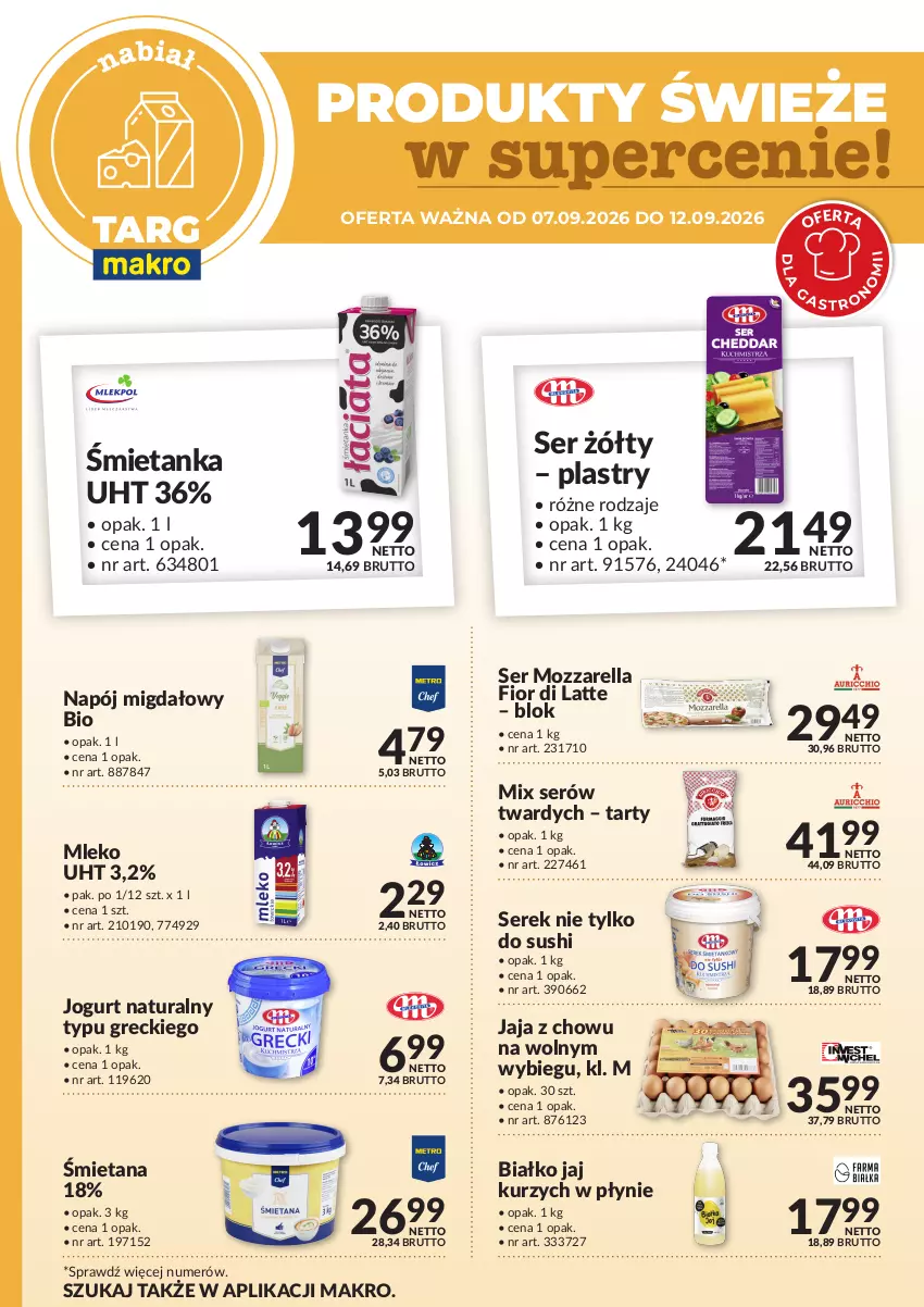 Gazetka promocyjna Makro - Targ MAKRO - oferta świeża w super cenach! - ważna 07.09 do 12.09.2026 - strona 3 - produkty: Jaja, Jogurt, Jogurt naturalny, Mleko, Mozzarella, Napój, Ser, Serek, Sushi