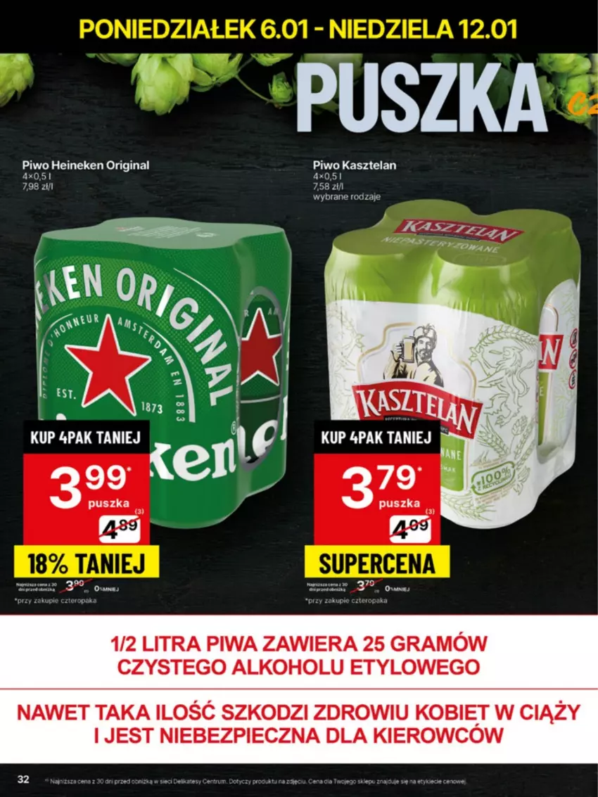 Gazetka promocyjna Delikatesy Centrum - NOWA GAZETKA Delikatesy Centrum od 6 stycznia! 6-12.01.2025 - ważna 06.01 do 12.01.2025 - strona 32 - produkty: Gin, Gra, Heineken, Kasztelan, Piec, Piwa, Piwo