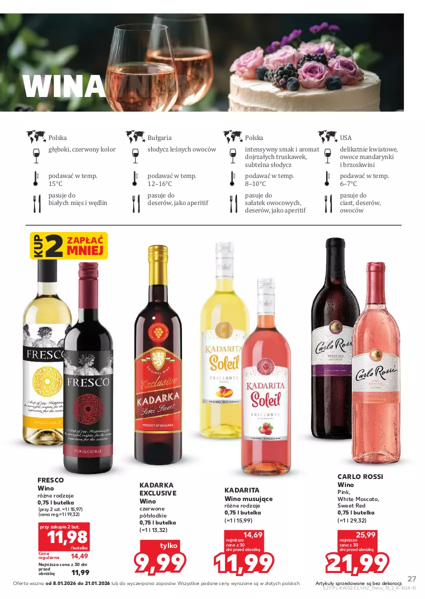Gazetka promocyjna Kaufland - Barek Kauflandu - ważna 08.01 do 21.01.2026 - strona 27 - produkty: Carlo Rossi, Deser, Fresco, Mandarynki, Mus, Owoce, Sałat, Ser, Wino, Wino czerwone, Wino musujące