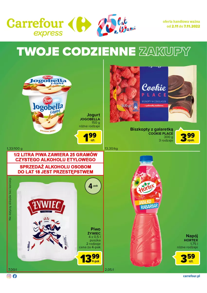 Gazetka promocyjna Carrefour - Gazetka Express - ważna 02.11 do 07.11.2022 - strona 2 - produkty: Bell, Bella, Biszkopty, Gala, Gra, Hortex, Jogobella, Jogurt, Napój, Piwa, Piwo