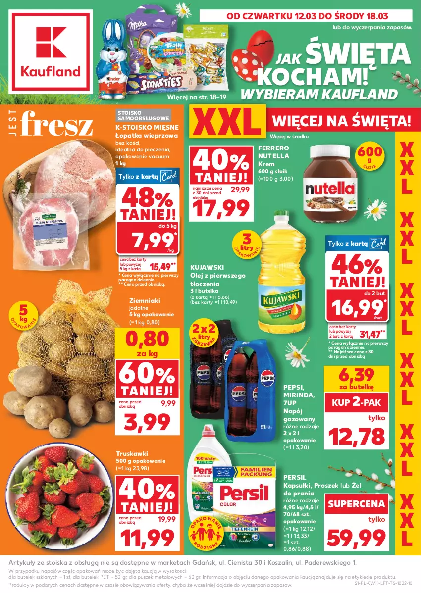 Gazetka promocyjna Kaufland - Gazetka tygodnia - ważna 12.03 do 18.03.2026 - strona 1 - produkty: 7up, Ferrero, Koc, Kosz, Kujawski, Mirinda, Napój, Napój gazowany, Nutella, Olej, Pepsi, Persil, Piec, Sok, Szal, Truskawki, Ziemniaki