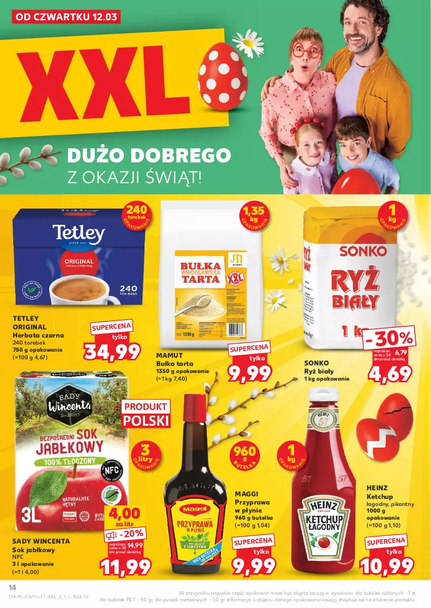Gazetka promocyjna Kaufland - Gazetka tygodnia - ważna 12.03 do 18.03.2026 - strona 14 - produkty: Bułka, Bułka tarta, Gin, Heinz, Herbata, Herbata czarna, Ketchup, Maggi, Przyprawa w płynie, Ryż, Ryż biały, Sok, Sok jabłkowy, Sonko, Tarta, Tetley