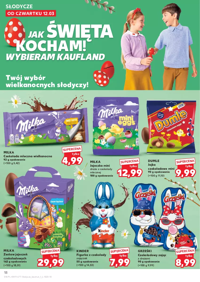 Gazetka promocyjna Kaufland - Gazetka tygodnia - ważna 12.03 do 18.03.2026 - strona 18 - produkty: Czekolada, Czekolada mleczna, Figurka z czekolady, Grześki, Kinder, Koc, Lody, Milka