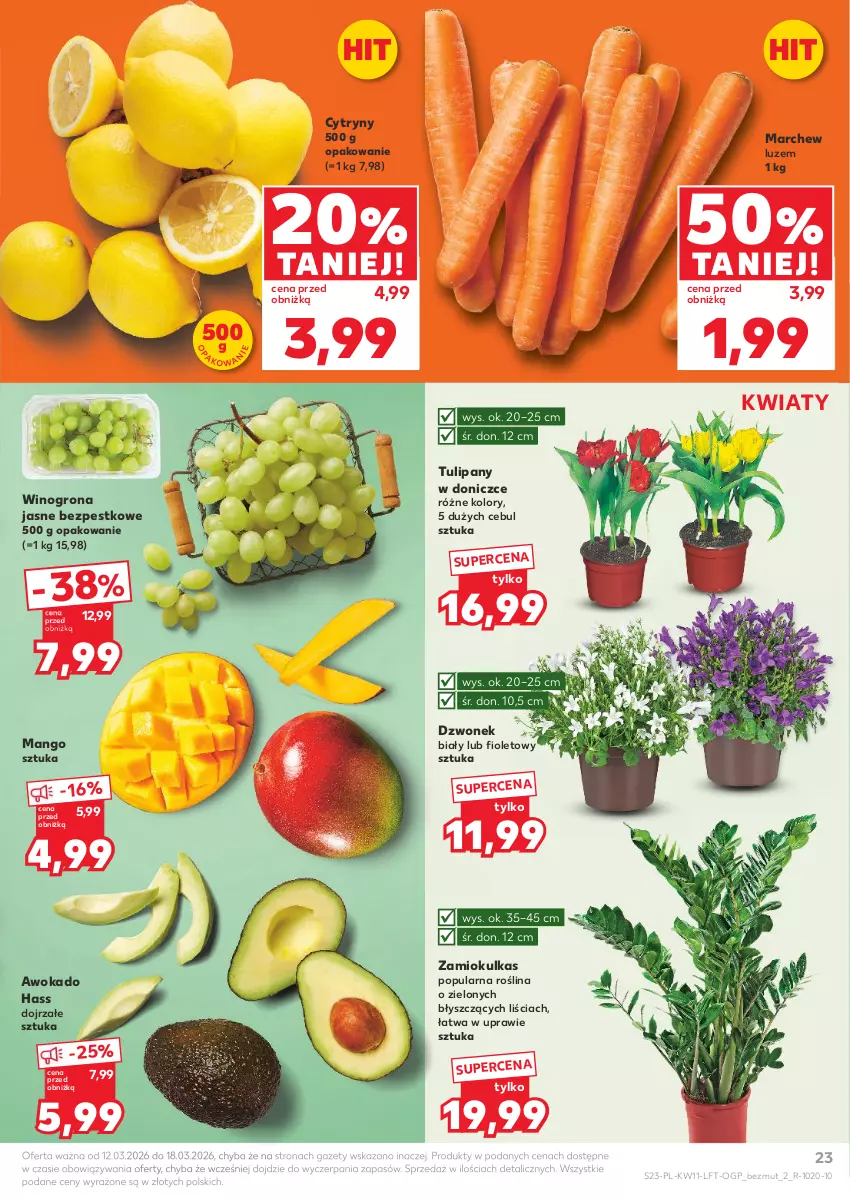 Gazetka promocyjna Kaufland - Gazetka tygodnia - ważna 12.03 do 18.03.2026 - strona 23 - produkty: Cytryny, Dzwonek, Mango, Tulipan, Wino, Winogrona