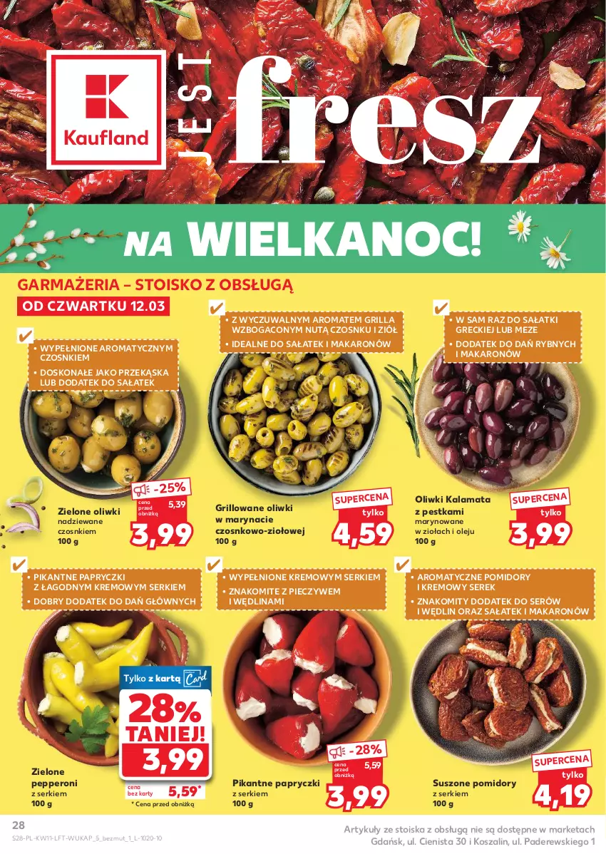 Gazetka promocyjna Kaufland - Gazetka tygodnia - ważna 12.03 do 18.03.2026 - strona 28 - produkty: Grill, Kosz, Makaron, Olej, Oliwki, Piec, Pomidory, Sałat, Ser, Serek, Suszone pomidory, Szal, Wędlina
