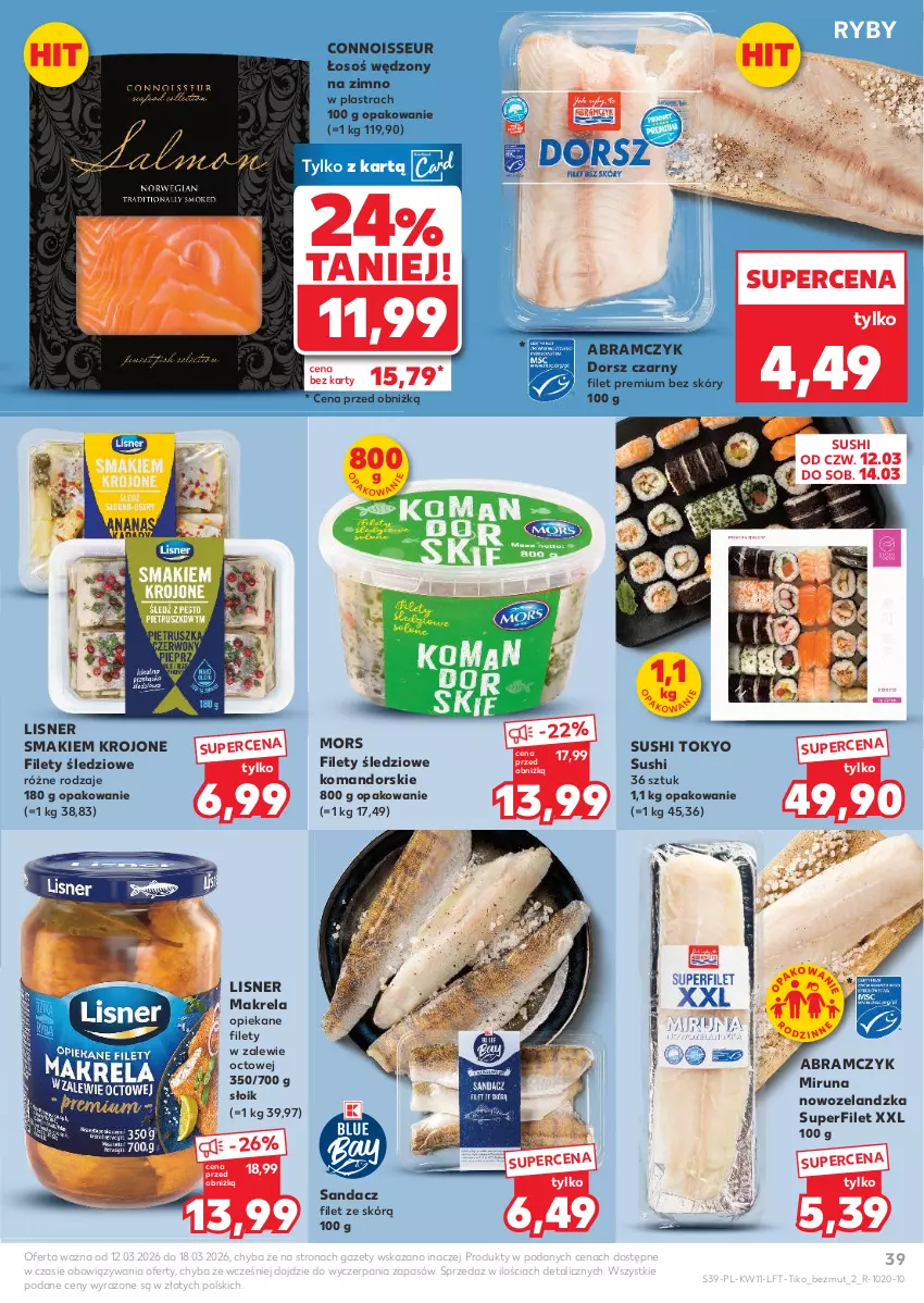 Gazetka promocyjna Kaufland - Gazetka tygodnia - ważna 12.03 do 18.03.2026 - strona 39 - produkty: Dorsz, Lisner, Miruna, Sandacz, Sandacz filet, Sushi