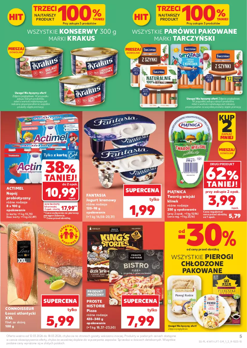 Gazetka promocyjna Kaufland - Gazetka tygodnia - ważna 12.03 do 18.03.2026 - strona 5 - produkty: Actimel, Fa, Fanta, Jogurt, Krakus, Napój, Parówki, Piątnica, Pierogi, Pizza, Por, Ser, Tarczyński, Twaróg, Waga