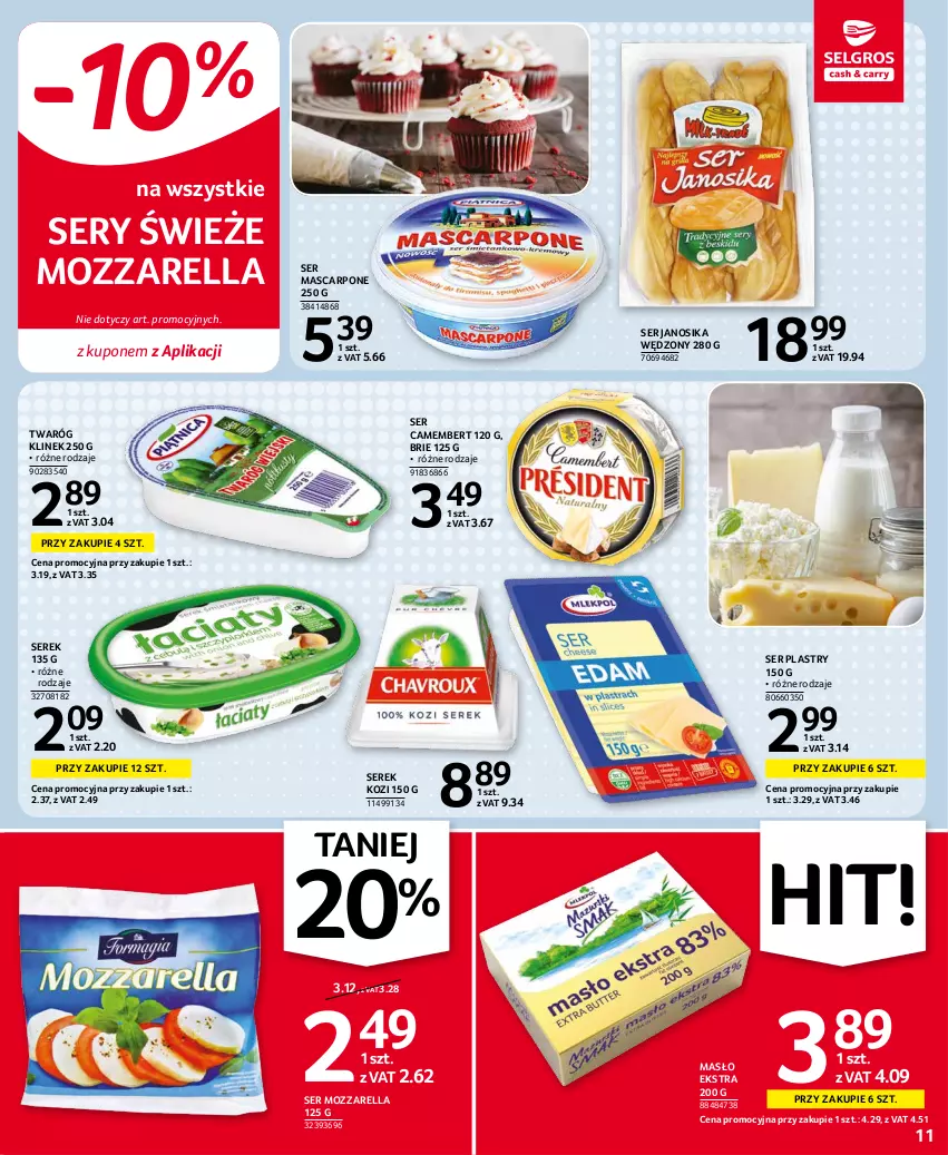 Gazetka promocyjna Selgros - Oferta spożywcza - ważna 02.09 do 15.09.2021 - strona 11 - produkty: Brie, Camembert, Mascarpone, Masło, Mozzarella, Ser, Serek, Twaróg