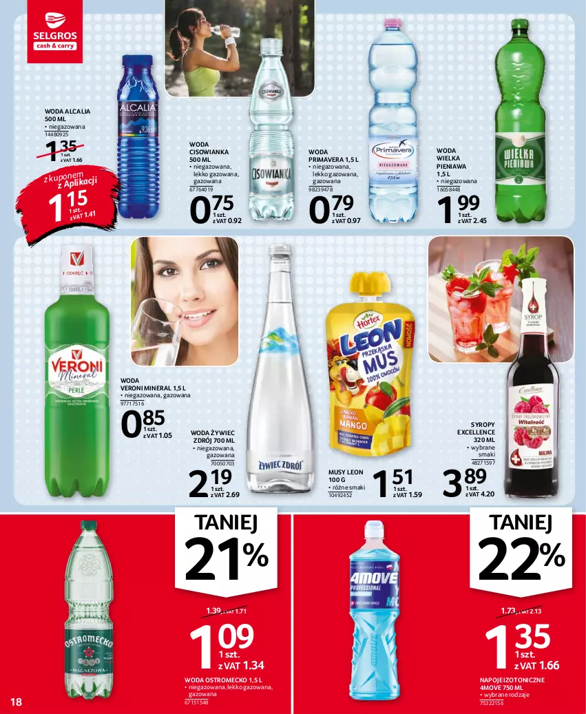 Gazetka promocyjna Selgros - Oferta spożywcza - ważna 02.09 do 15.09.2021 - strona 18 - produkty: Cisowianka, Leon, Mus, Napoje, Prima, Primavera, Syrop, Syropy, Woda