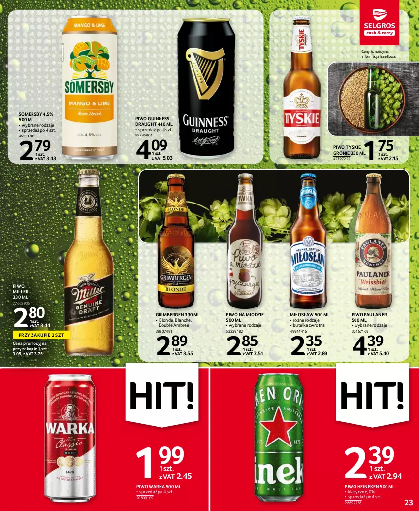 Gazetka promocyjna Selgros - Oferta spożywcza - ważna 02.09 do 15.09.2021 - strona 23 - produkty: Heineken, Piwo, Somersby, Tyskie, Warka