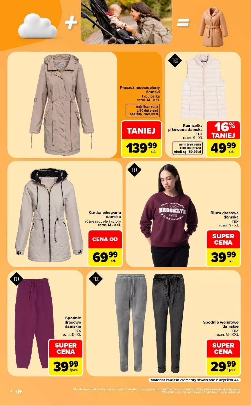 Gazetka promocyjna Carrefour - Gazetka Carrefour w SUMIE same okazje - ważna 10.08 do 22.08.2026 - strona 4 - produkty: Bluza, Bluza dresowa, Dres, Kamizelka, Kurtka, Parka, Płaszcz, Spodnie, Spodnie dresowe, Spodnie welurowe
