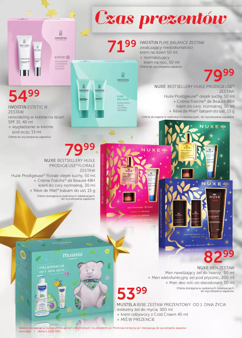 Gazetka promocyjna Ziko - 2-15.12 - ważna 02.12 do 15.12.2021 - strona 20 - produkty: Balsam do ust, Cold Cream, Dezodorant, Flora, Iwostin, Krem na dzień, Krem na noc, Krem odżywczy, Mus, Mustela, Nuxe, Olej, Pur, Zestaw prezentowy