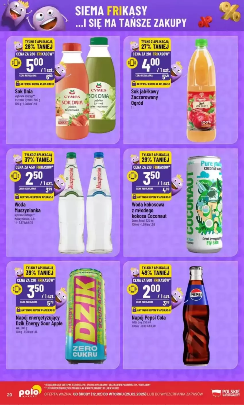 Gazetka promocyjna PoloMarket - ważna 12.02 do 25.02.2025 - strona 13 - produkty: Fa, Kokos, Mus, Muszynianka, Napój, Ogród, Pepsi, Sok, Sok jabłkowy, Woda