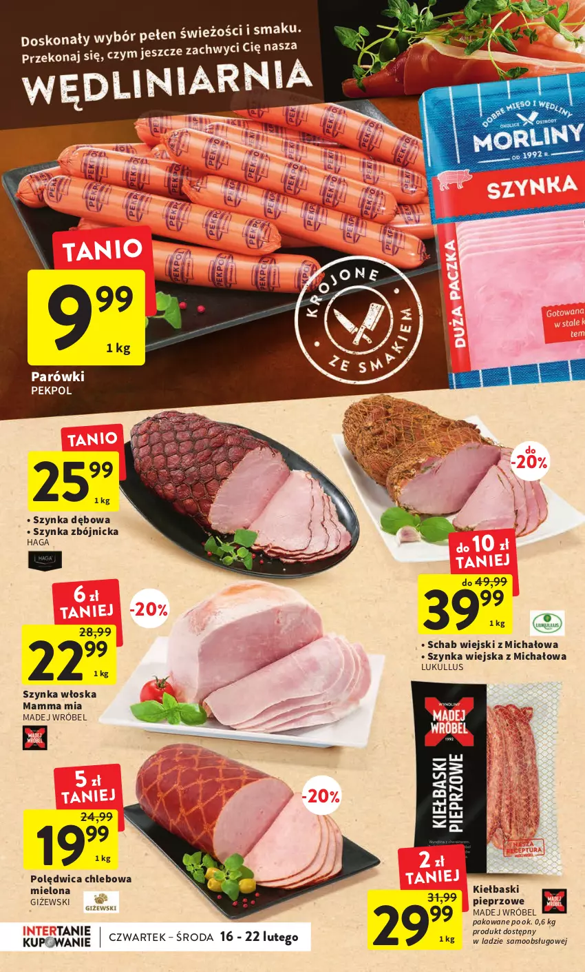 Gazetka promocyjna Intermarche - Gazetka Intermarche - ważna 16.02 do 22.02.2023 - strona 22 - produkty: Chleb, Kiełbaski pieprzowe, Madej Wróbel, Parówki, Pekpol, Pieprz, Polędwica, Szynka