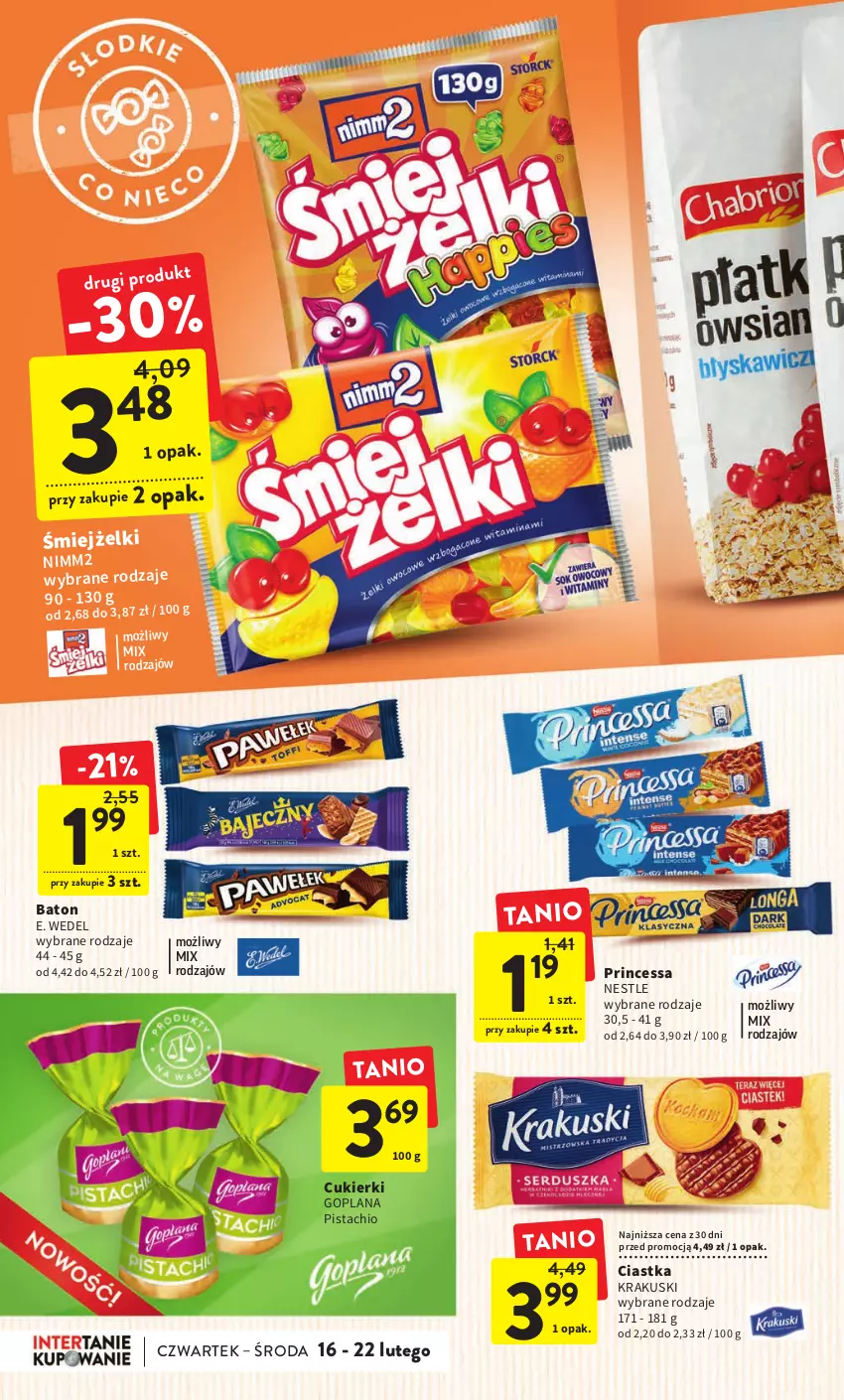 Gazetka promocyjna Intermarche - Gazetka Intermarche - ważna 16.02 do 22.02.2023 - strona 32 - produkty: Baton, Ciastka, Cukier, Cukierki, E. Wedel, Goplana, Krakus, Krakuski, LANA, Nimm2, Princessa