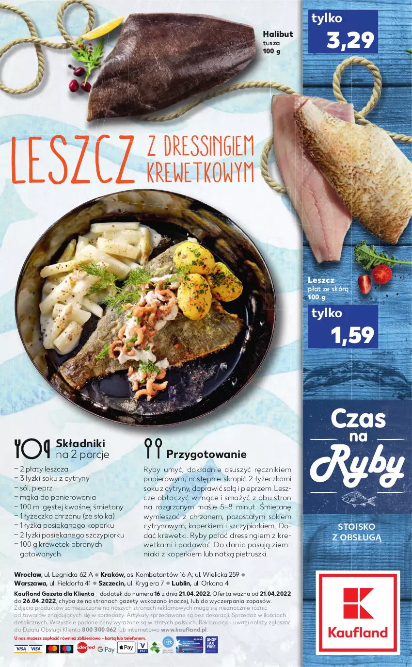 Gazetka promocyjna Kaufland - RYBY - ważna 21.04 do 26.04.2022 - strona 2 - produkty: Chrzan, Cytryny, Dres, Fa, Halibut, Krewetki, Mąka, Orka, Papier, Pieprz, Por, Ręcznik, Sok, Sól, Tusz, Wagi, Ziemniaki