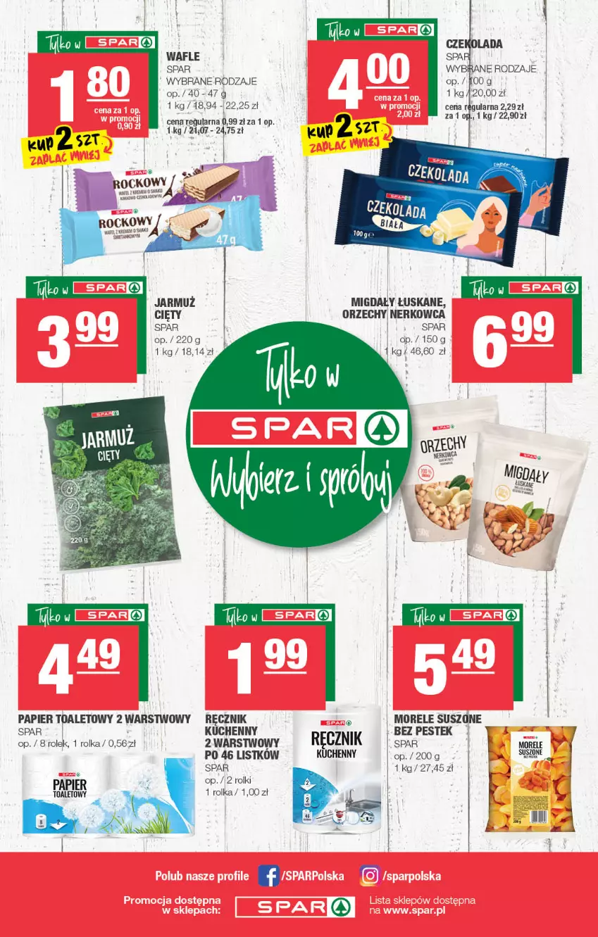 Gazetka promocyjna Spar - Eurospar - ważna 01.09 do 07.09.2021 - strona 12 - produkty: Czekolada, Jarmuż, Migdały, Migdały łuskane, Papier, Papier toaletowy, Ręcznik, Rolki, Stek, Wafle