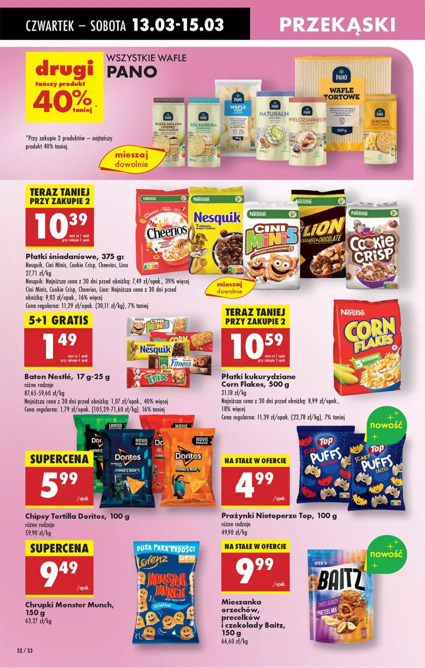 Gazetka promocyjna Biedronka - Od Czwartku - ważna 13.03 do 19.03.2025 - strona 54 - produkty: Baton, Cheerios, Chipsy, Chrupki, Cini Minis, Corn flakes, Danio, Gra, Kasza, Lion, Monster Munch, Nesquik, Tera, Top, Tortilla, Wafle