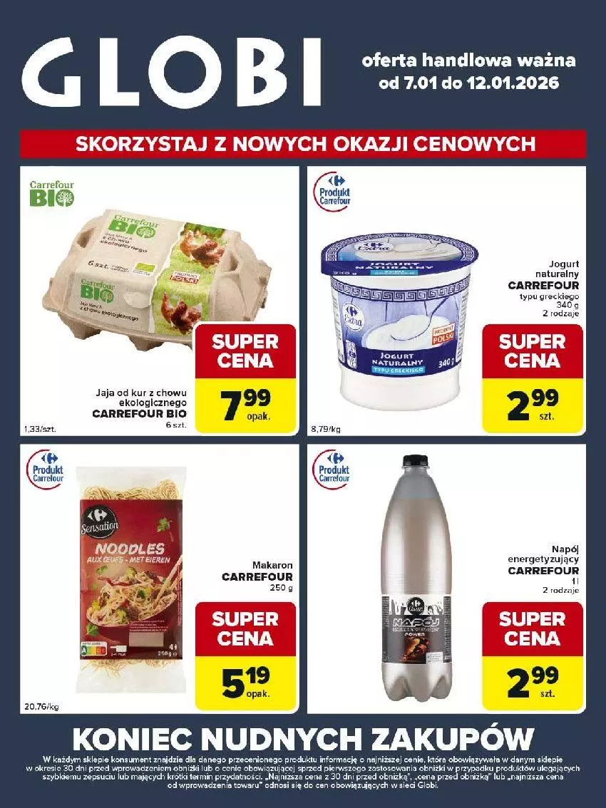 Gazetka promocyjna Carrefour - Gazetka Globi - ważna 07.01 do 12.01.2026 - strona 2 - produkty: Fa, Jaja, Jogurt, Jogurt naturalny, Makaron, Napój
