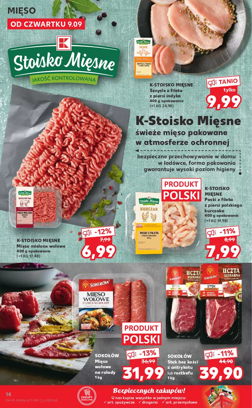 Gazetka promocyjna Kaufland - OFERTA TYGODNIA - ważna 09.09 do 15.09.2021 - strona 14 - produkty: Kurczak, Mięso, Mięso mielone, Mięso wołowe, Piec, Rostbef, Sok, Sokołów, Stek