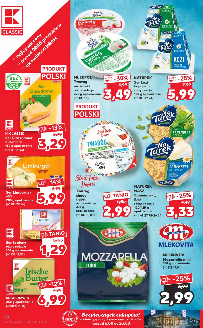 Gazetka promocyjna Kaufland - OFERTA TYGODNIA - ważna 09.09 do 15.09.2021 - strona 18 - produkty: Brie, Burger, Camembert, Limburger, Masło, Mleko, Mlekovita, Mozzarella, NaTurek, Piec, Ser, Ser kozi, Ser topiony, Tera, Top, Twaróg, Twaróg chudy